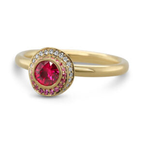 Ruby and diamond Caire de Lune ring by Andrew Geaghegan at designyard contemporary jewellery gallery dublin ireland