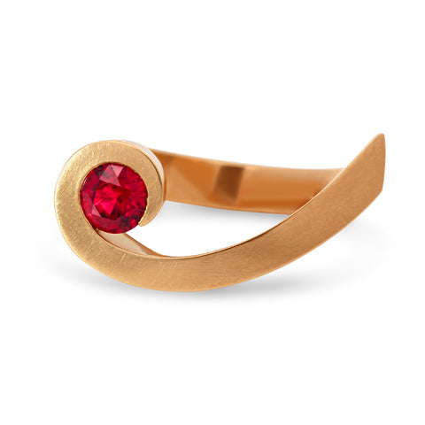 18 karat rose gold and ruby Shooting Star ring by Angela Hubel at designyard contemporary jewellery gallery dublin ireland