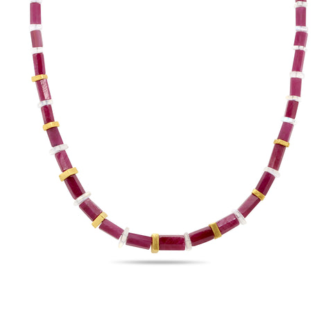 Catherine Mannheim 18k Yellow Gold Ruby Moonstone Necklace