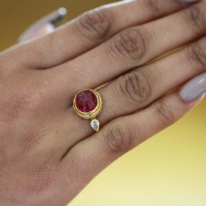 pink sapphire and diamond cocktail ring by Josephine Bergsoe at designyard contemporary jewellery gallery dublin ireland