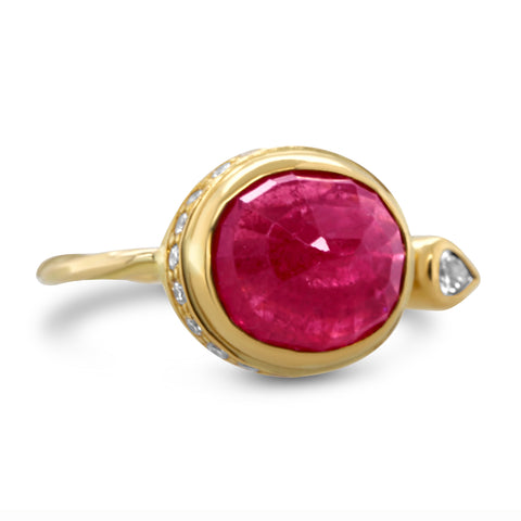 Josephine Bergsoe 18k 22k Yellow Gold Large Ruby Pear Diamond Ring