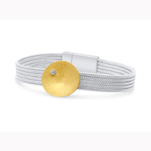 manu sterling silver 22k yellow gold diamond dish bracelet with integrated magnetic clasp