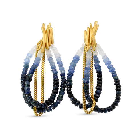 Goldplated Silver sapphire Drift earrings by Mirri Damer at designyard contemporary jewellery dublin ireland