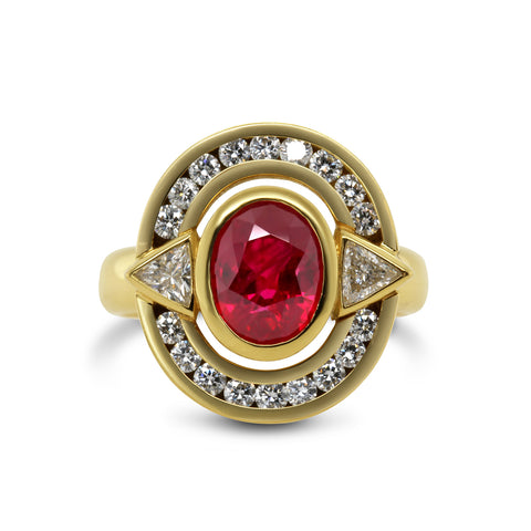 Rudolf Heltzel 18k Yellow Gold Surround Burmese Ruby Trillion Diamond Ring