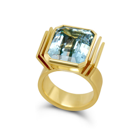 rudolf heltzel 18k yellow gold mirror cut aquamarine ring designyard contemporary jewellery gallery dublin ireland