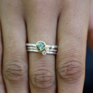 Green sapphire diamond stacking ring by Shimara Carlow at designyard contemporary jewellery gallery dublin ireland