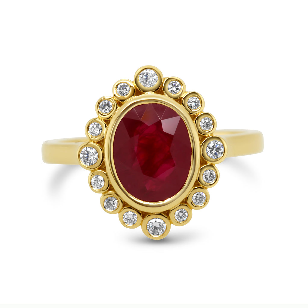 14k Yellow Gold Custom Ruby And Diamond Halo Vintage Engagement Ring  #102729 - Seattle Bellevue | Joseph Jewelry
