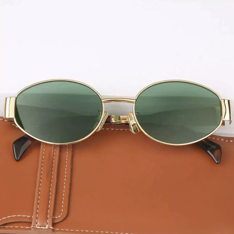 The Celine Sunglasses Dupe in green and gold.