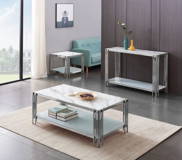 Table Basse FLUTE Chrome et plateau en verre 120x60x45 cm