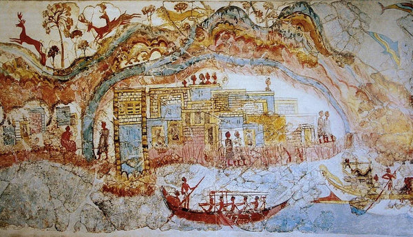 Fresco dated 1550 BCE representing ships passing Akrotiri, a Minoan settlement on Thera.