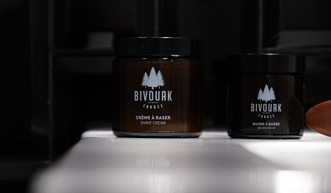 crème à raser bio baume à barbe bio homme bivouak