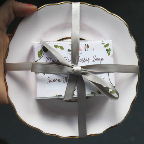 mother's day gift set soap + vintage plate