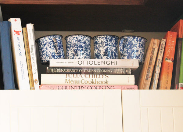 cookbooks julia child otto lenghi with enamelware vintage mug set
