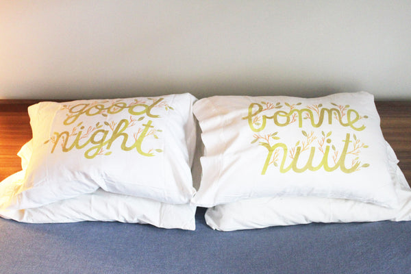 'stay home club' goodnight bonne nuit pillow cases