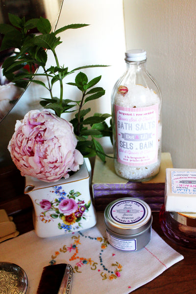 vintage vanity table with garden roses