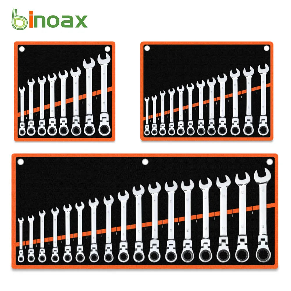 Binoax 72 Teeth Spanner Ratchet Wrench Set 8-24MM Metric Multitool Keys Combination Torque Wrench Tool Set Fix/Flexible Head