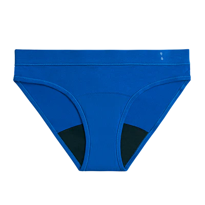 thinx for all moderate cotton bikini period underwear - cobalt in sizes xxs-4x undies