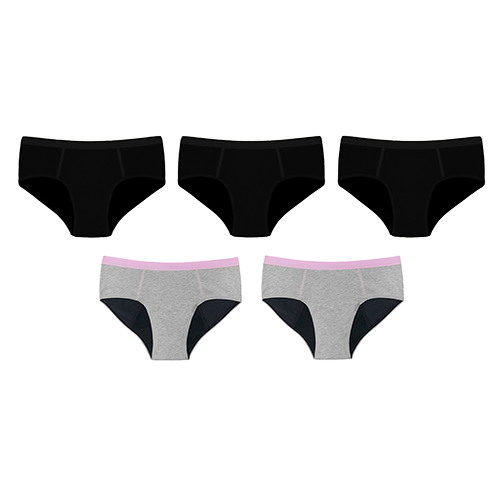 teens 5-pair super brief set teen period underwear - the basics in sizes 9-16 tween leakproof undies