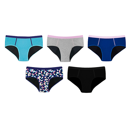 teens 5-pair super brief set teen period underwear - variety pack in sizes 9-16 tween leakproof undies