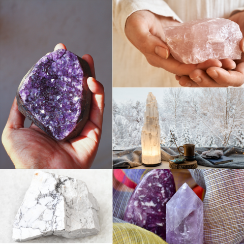 different types of crystal namely amethsyt,rose quartz and more