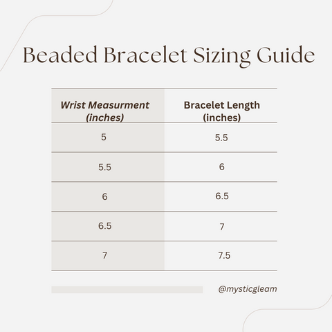 size chart for bead bracelets