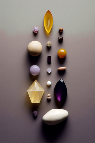 a array of diffrent crystal in a minimilistic setting