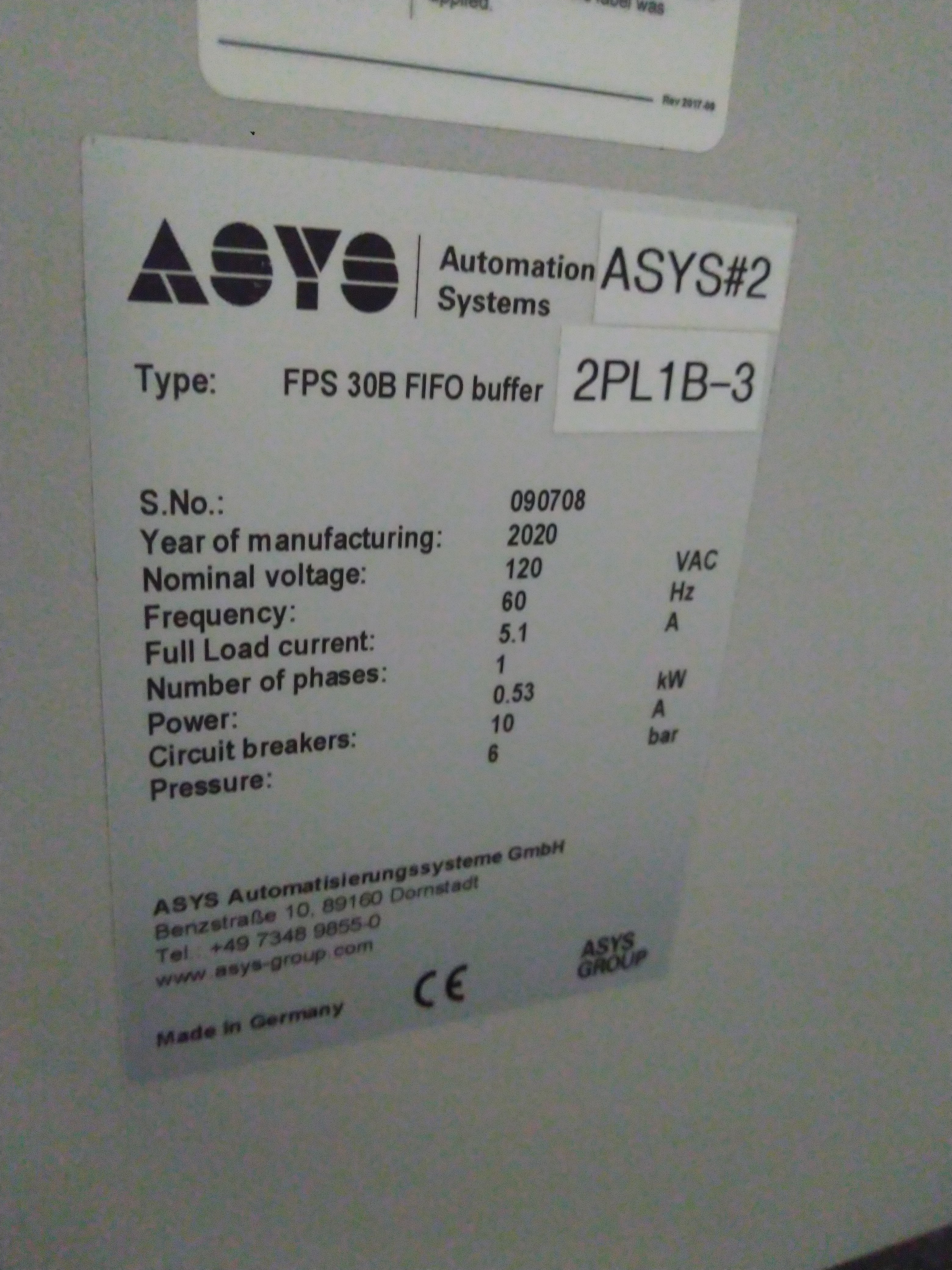 ASYS FPS 30B  FIFO Buffer - 2020 - #090708 - Image 3