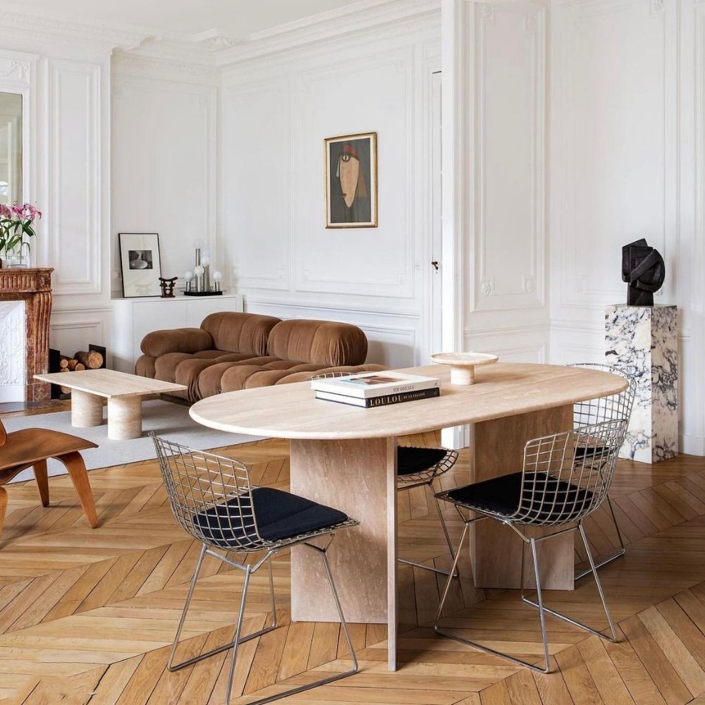 Selena Oval Travertine Dining Table