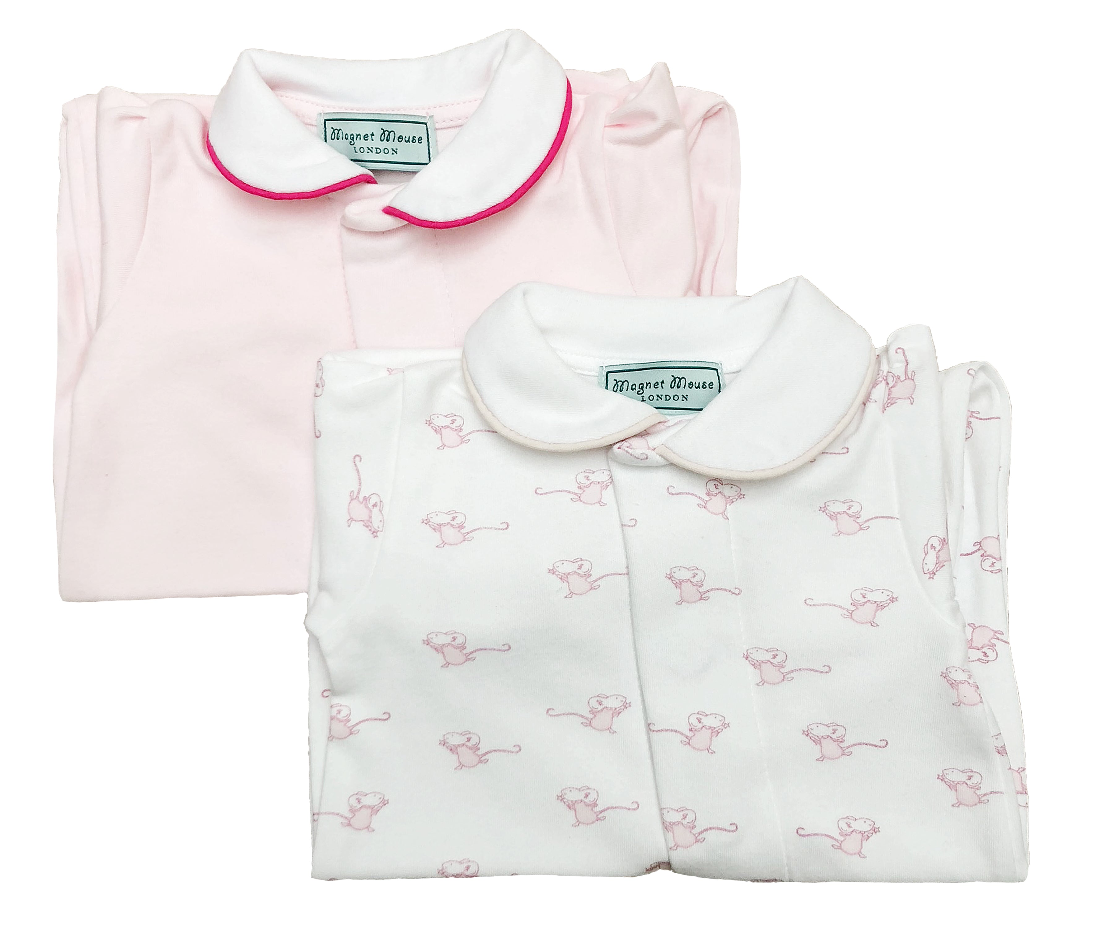 MagnetMouse ClassicPink and Pink Mouse Cotton Onesies MadeinUK Spring2019 RRP 19.95 each