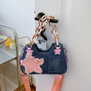 Star Patch Shoulder Bag with Chunky Chain - Erina's Boutique