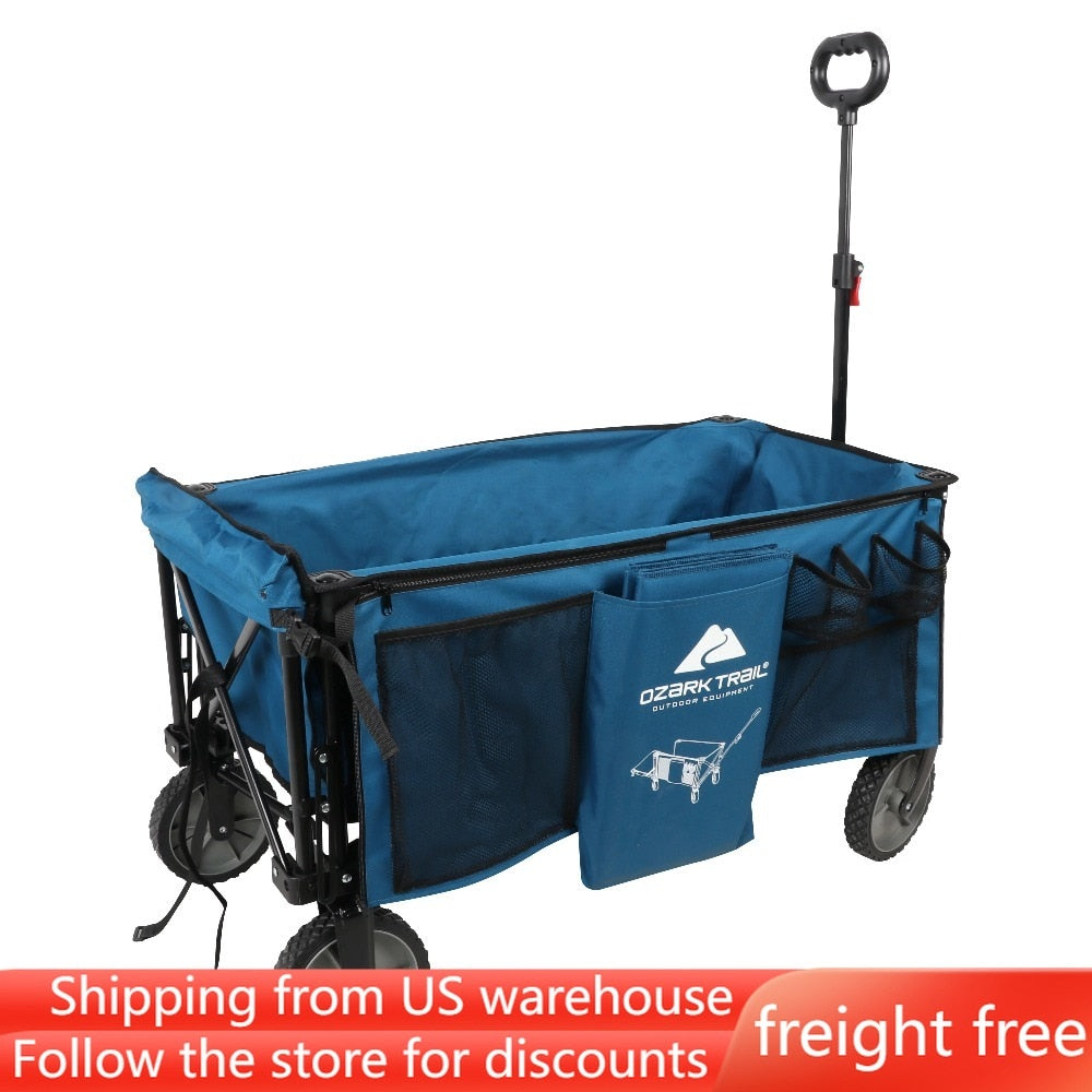 Blue  Quad Folding Camp Wagon With Tailgate