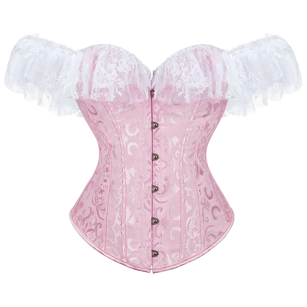 Pink Lace Renaissance Fairytale Fantasy Cosplay Plus Size Corset (S-5XL) - Pink / S