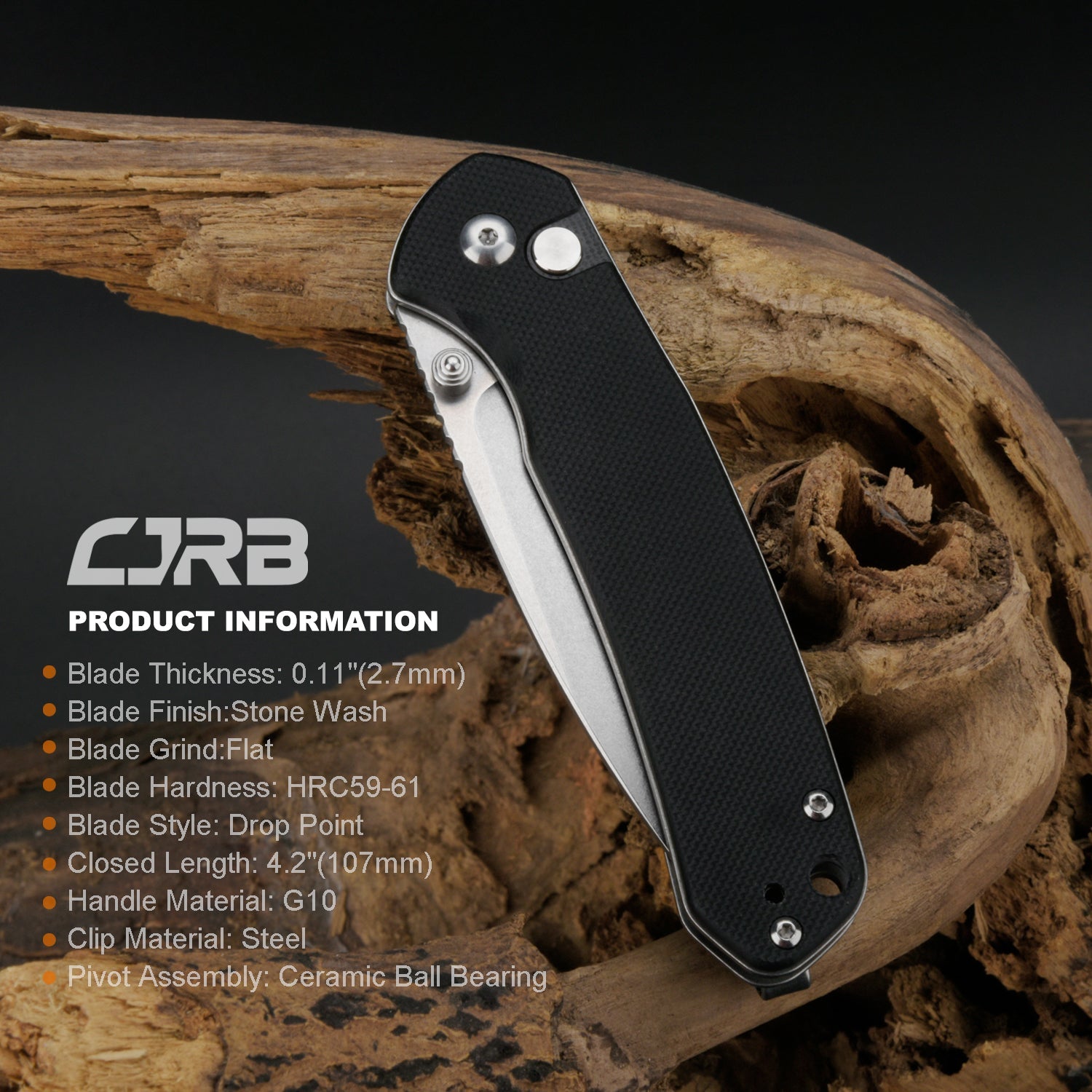 CJRB Pyrite J1925 Folding Knife - AR-RPM9 Steel, Brass Handle