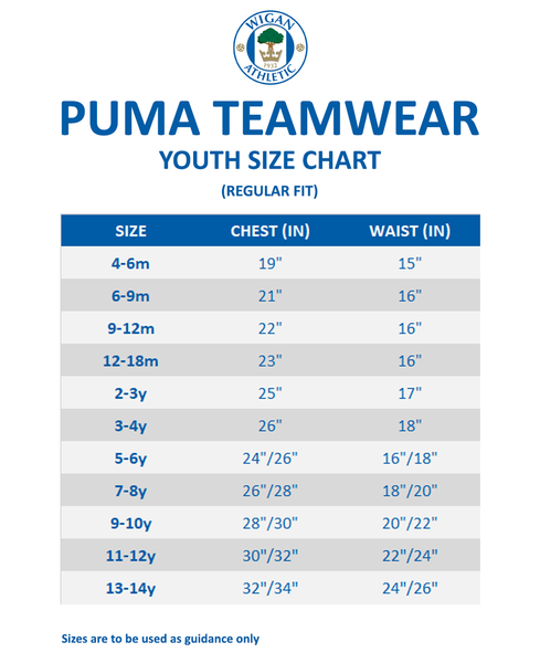 Puma Teamwear Youth Size Chart