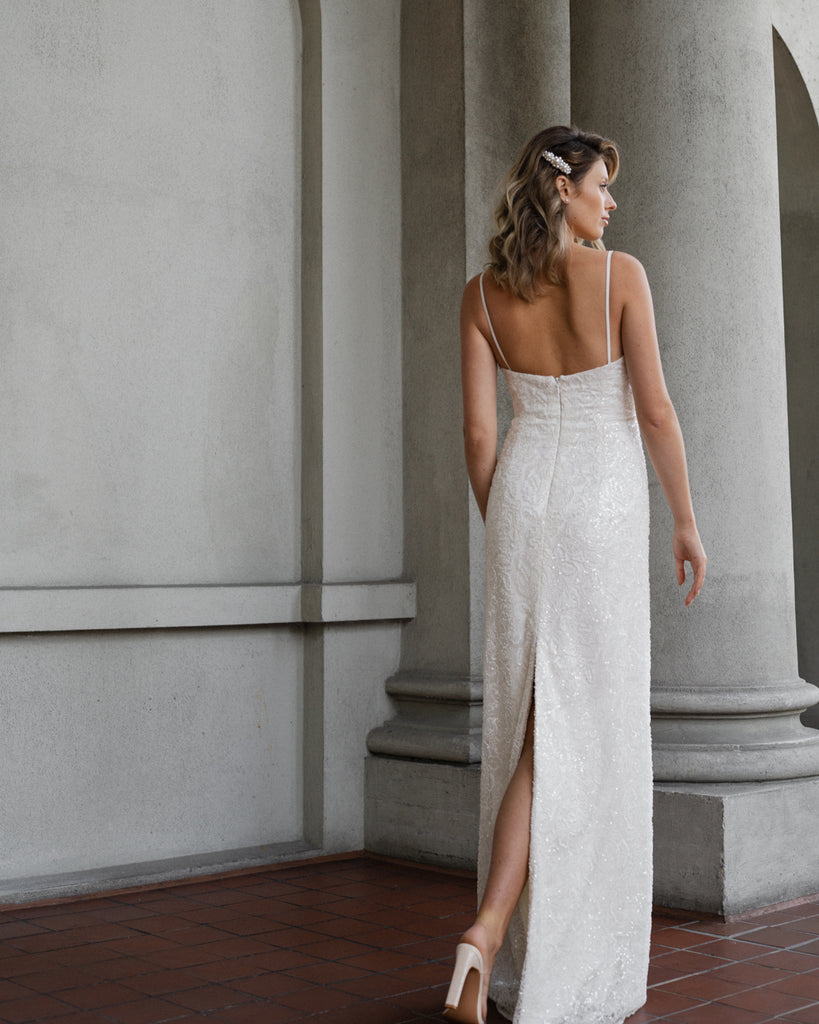 beaded slip wedding dress