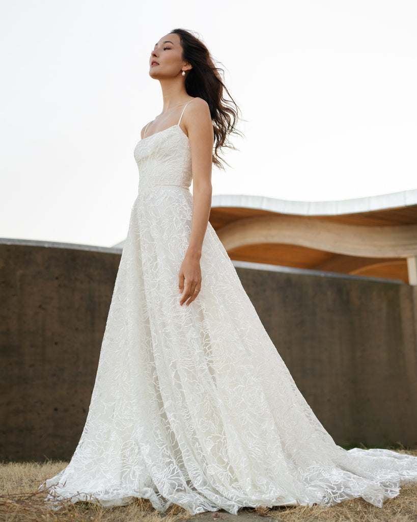 white sequin beaded wedding dress