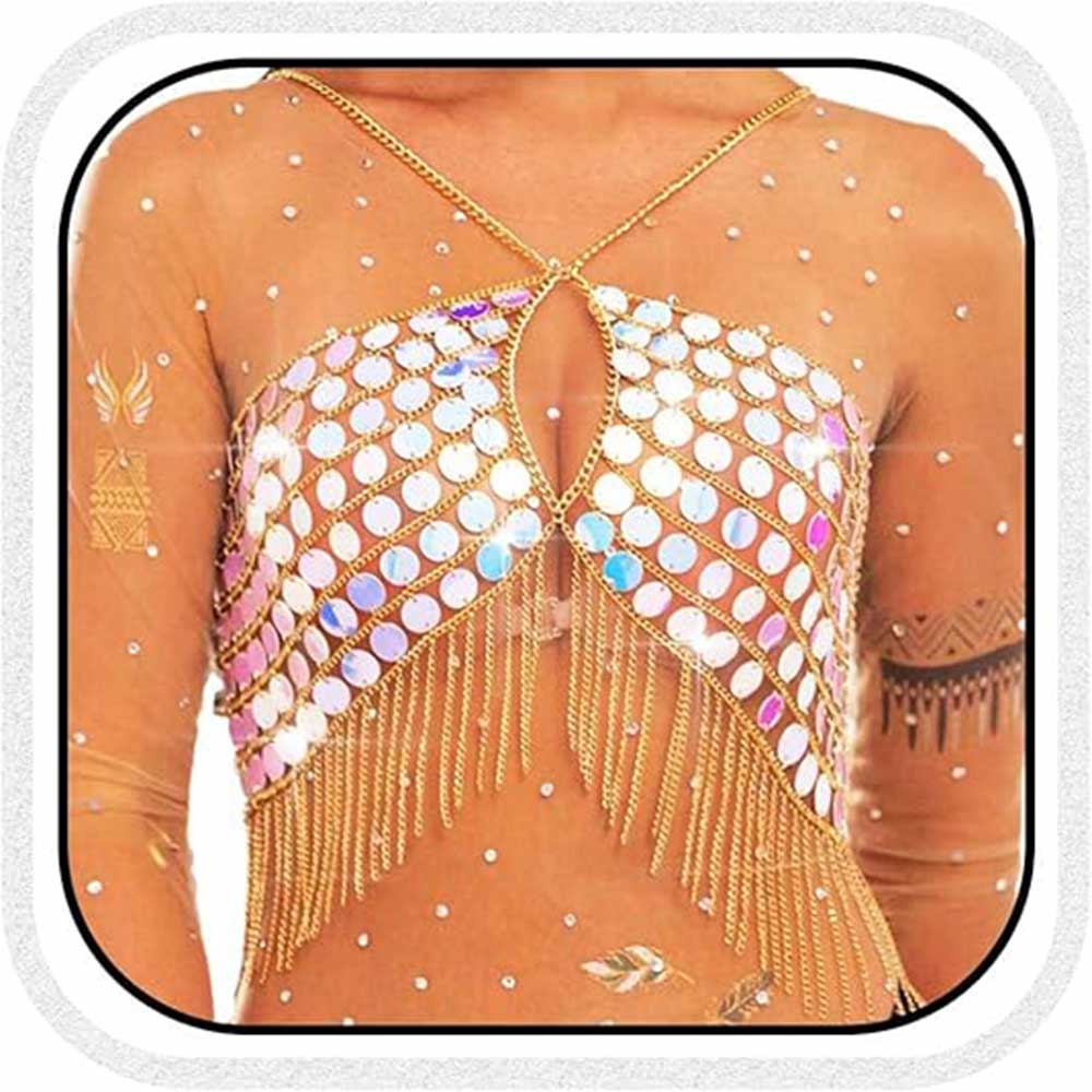 Sparkling Mirror Sequin Fringe Crop Top