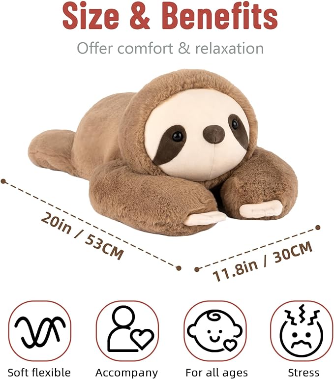 Close-up of CozyBuddy™ Weighted Sloth Stuffed Animal with adorable design