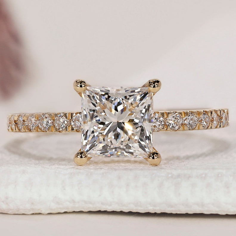 Princess Cut Engagement Ring - Pave Style