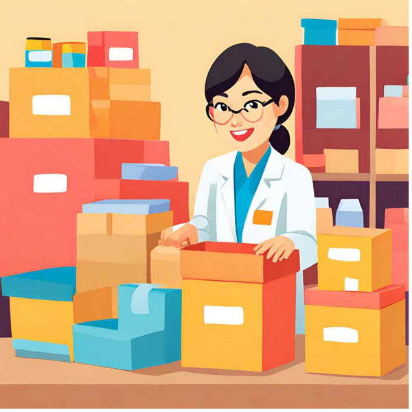 Lab Manager with boxes of used lab equipment dealer