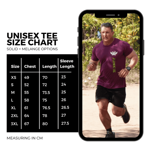 Unisex tee size chart