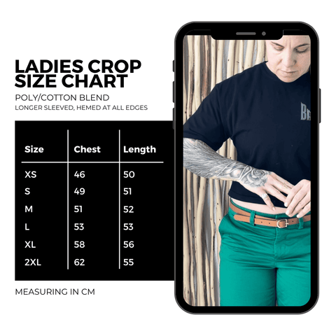 ladies longer sleeve crop size chart