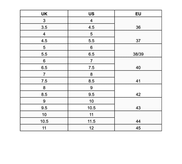 Footwear Size Guide – Bryceland's Tokyo