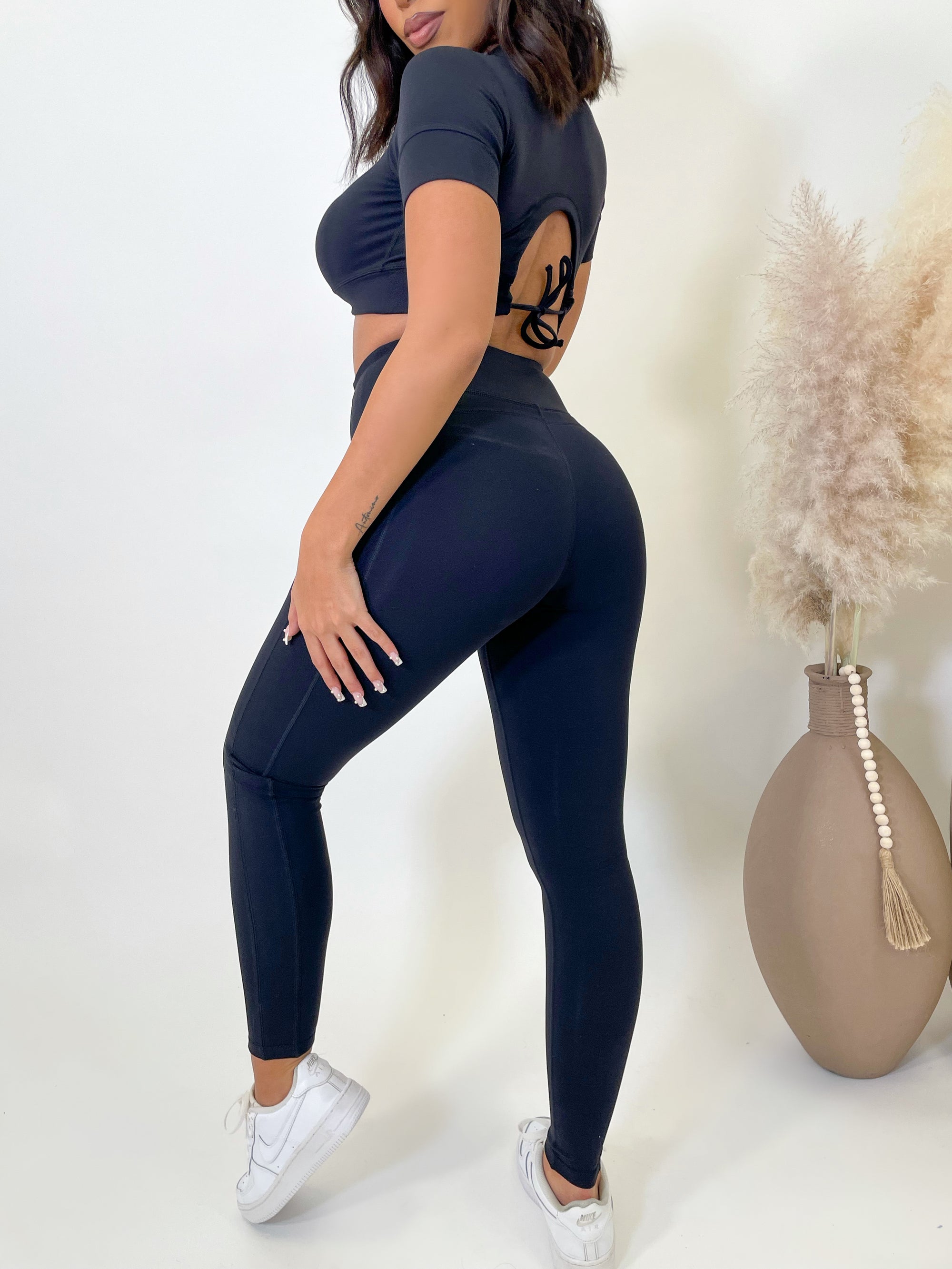 HMS Fit: Black Racerback Butt Lifting Leggings Two Piece Set - Hot Miami  Styles