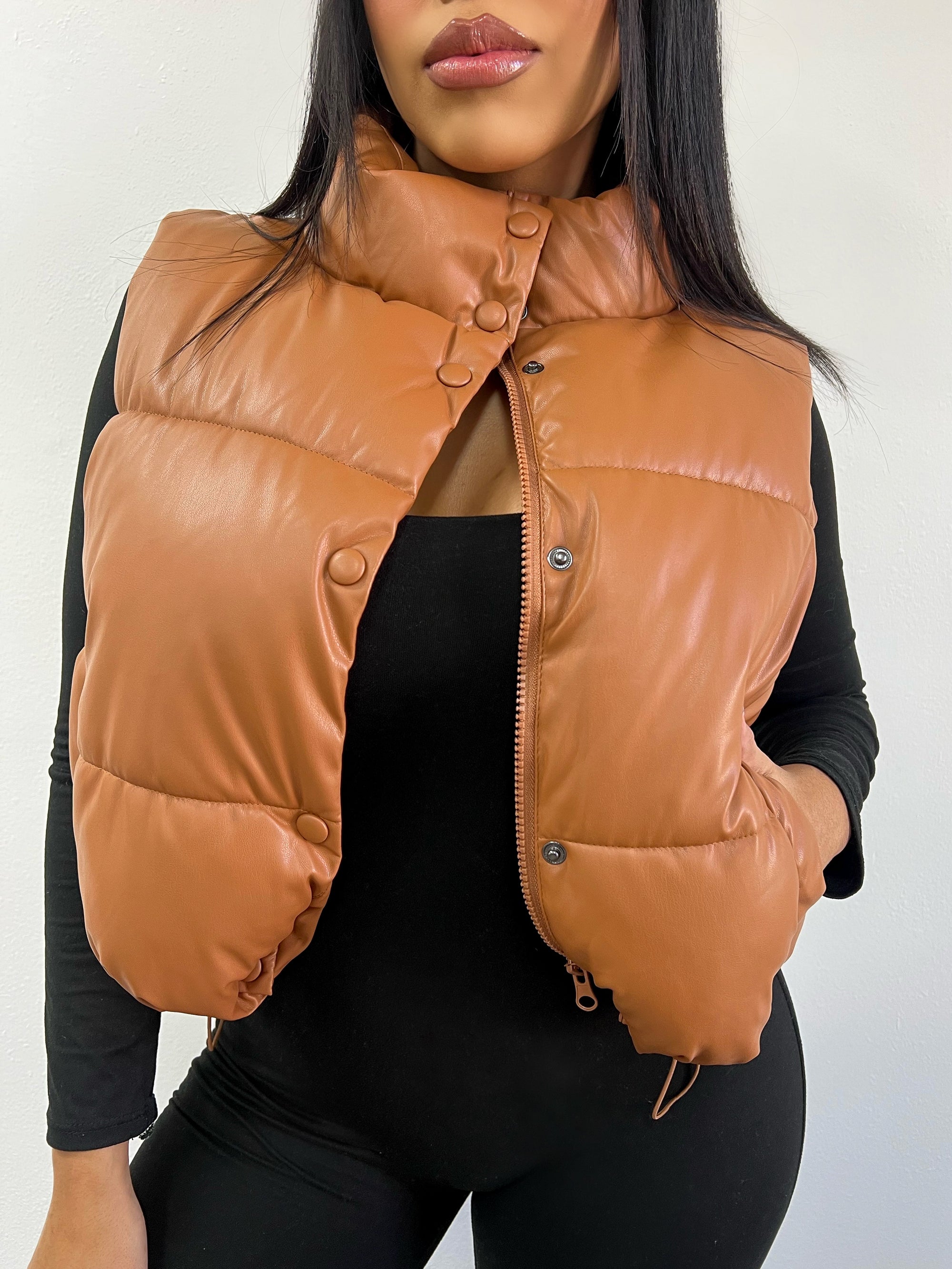 Melody Faux Leather Puffer Vest // Camel – Mabel & Lou Boutique