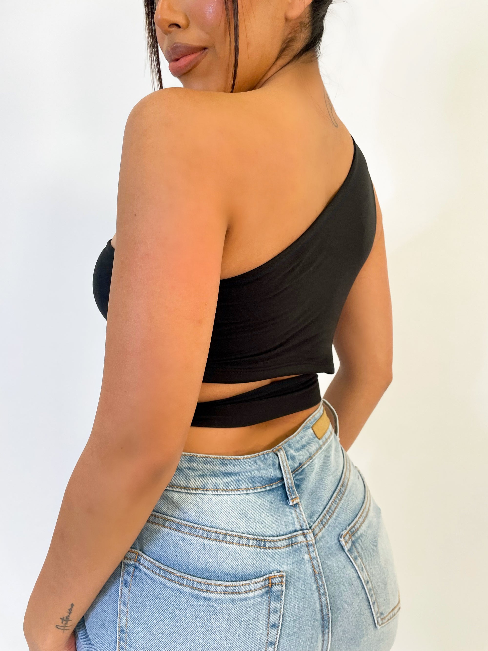 Blue Crop Top - Celine Boxy Strapless Crop Top - Navy Loose Fit