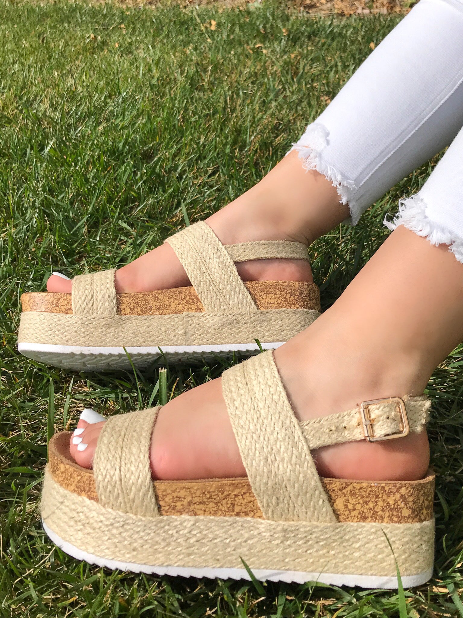 beige platform sandals