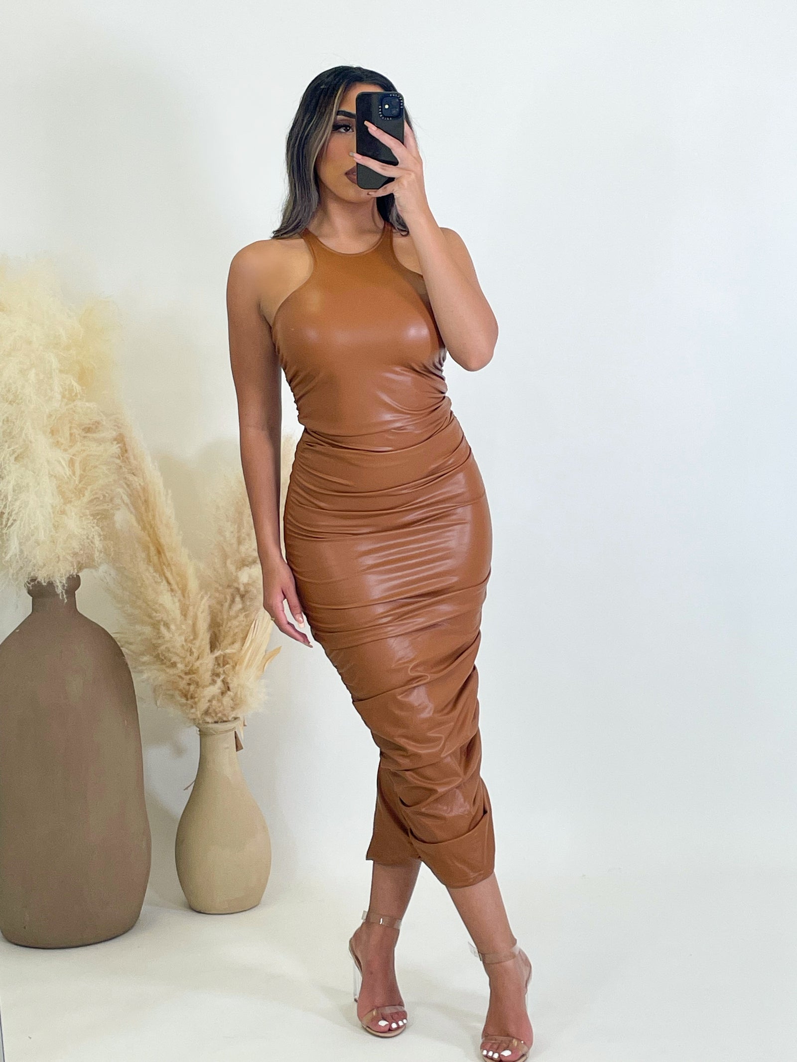 Regina Leather Dress (Black) - Laura's Boutique, Inc