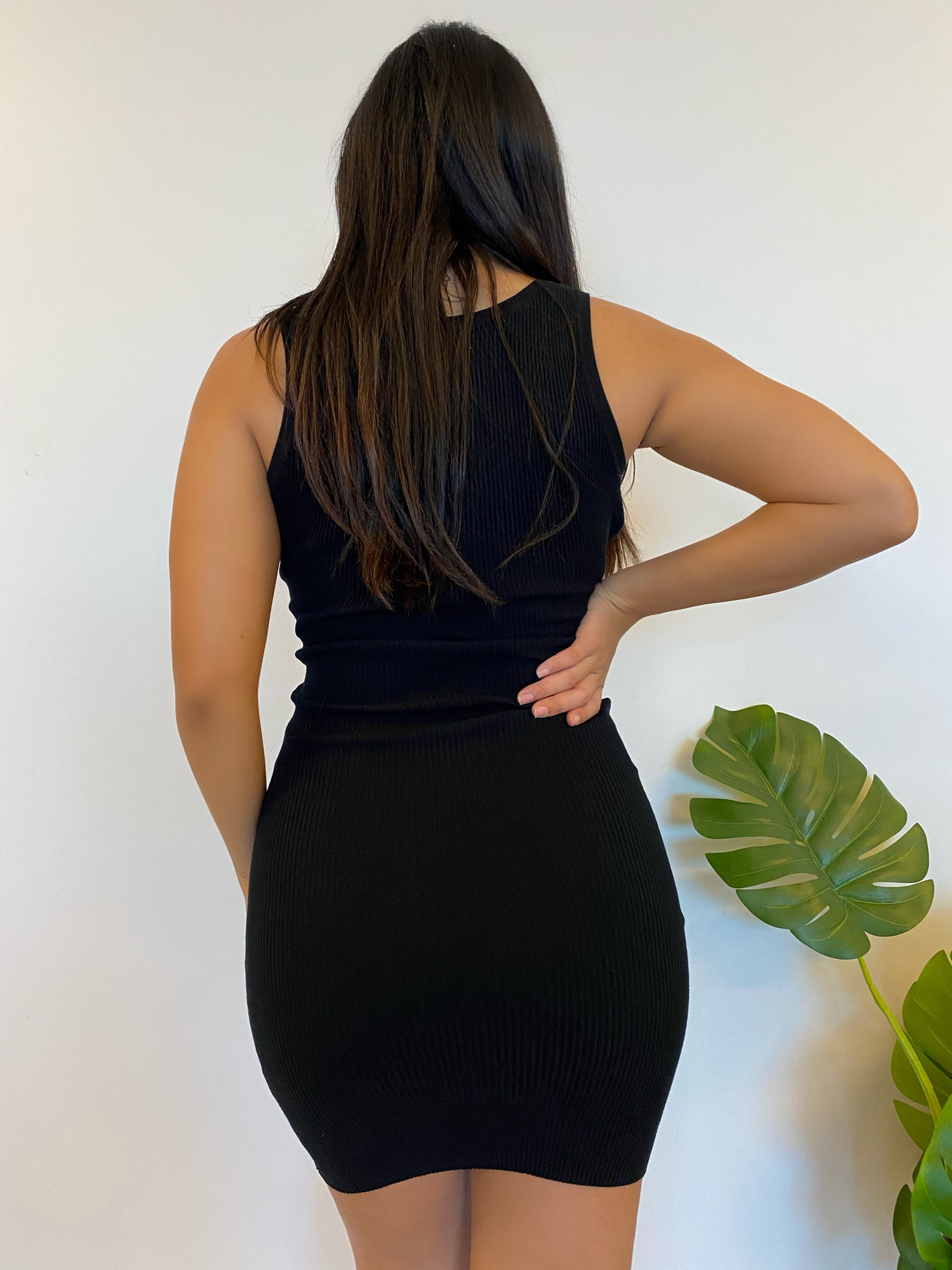 black ribbed tank dress