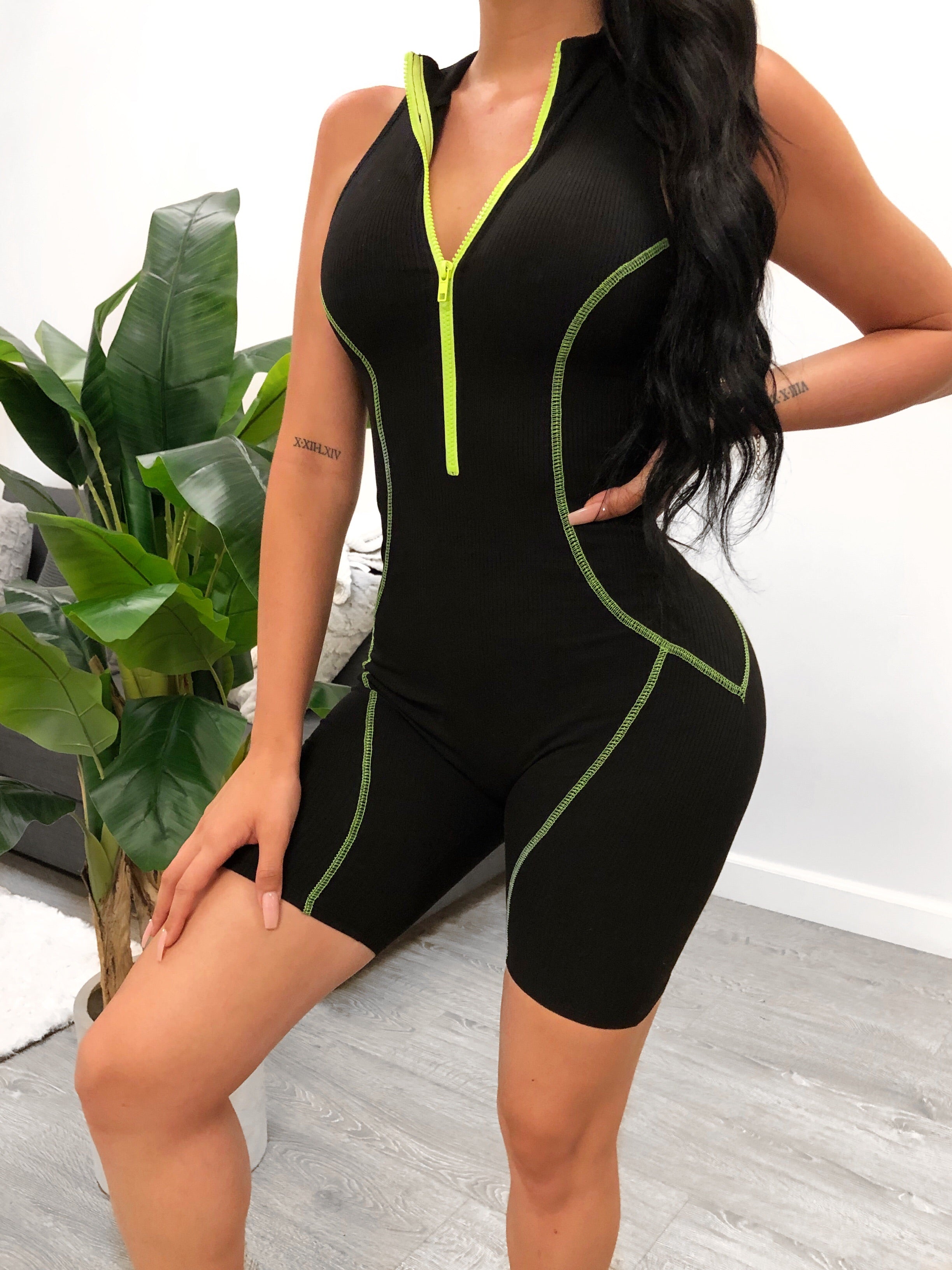 black and green jumpsuit